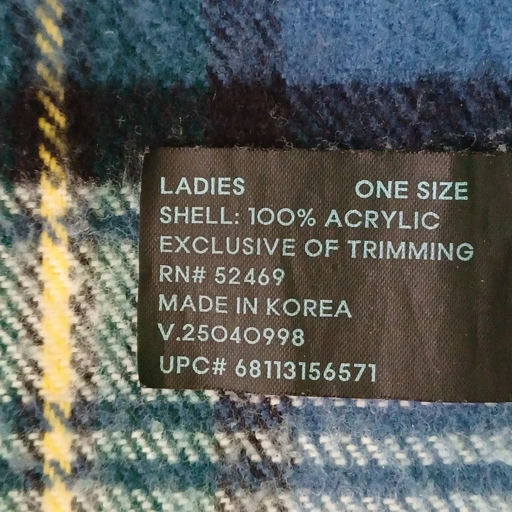 Blue‎ Green Plaid Tartan Scarf Fringe Soft Acrylic 62x12 Ladies One Size Preppy